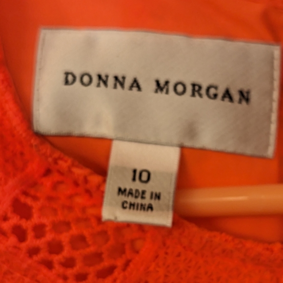 Donna Morgan Bright Coral Orange Crochet Lace Sheath Shift Mini Dress Sz 10 - Picture 6 of 7